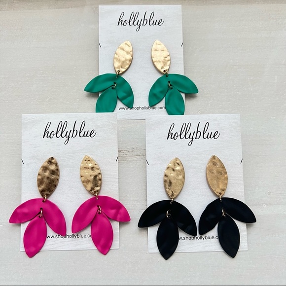 Black Color Coated Metal and Gold Tone Floral Earrings - Picture 4 of 9